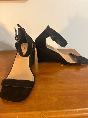 torrid Black Suede Ankle-Strap Wedge Sandals